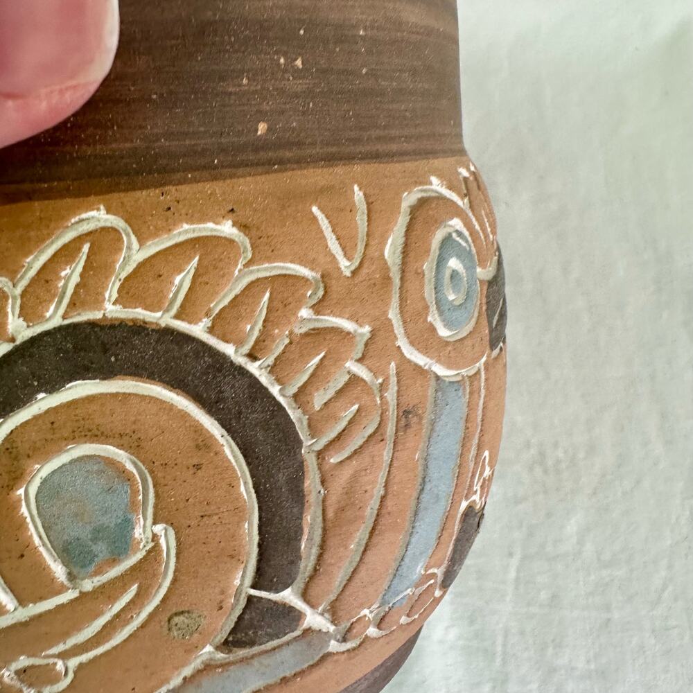 VTG Made In Mexico Native Folk Art Clay Pottery Bowl Vase Disney World Souvenir - Picture 5 of 10